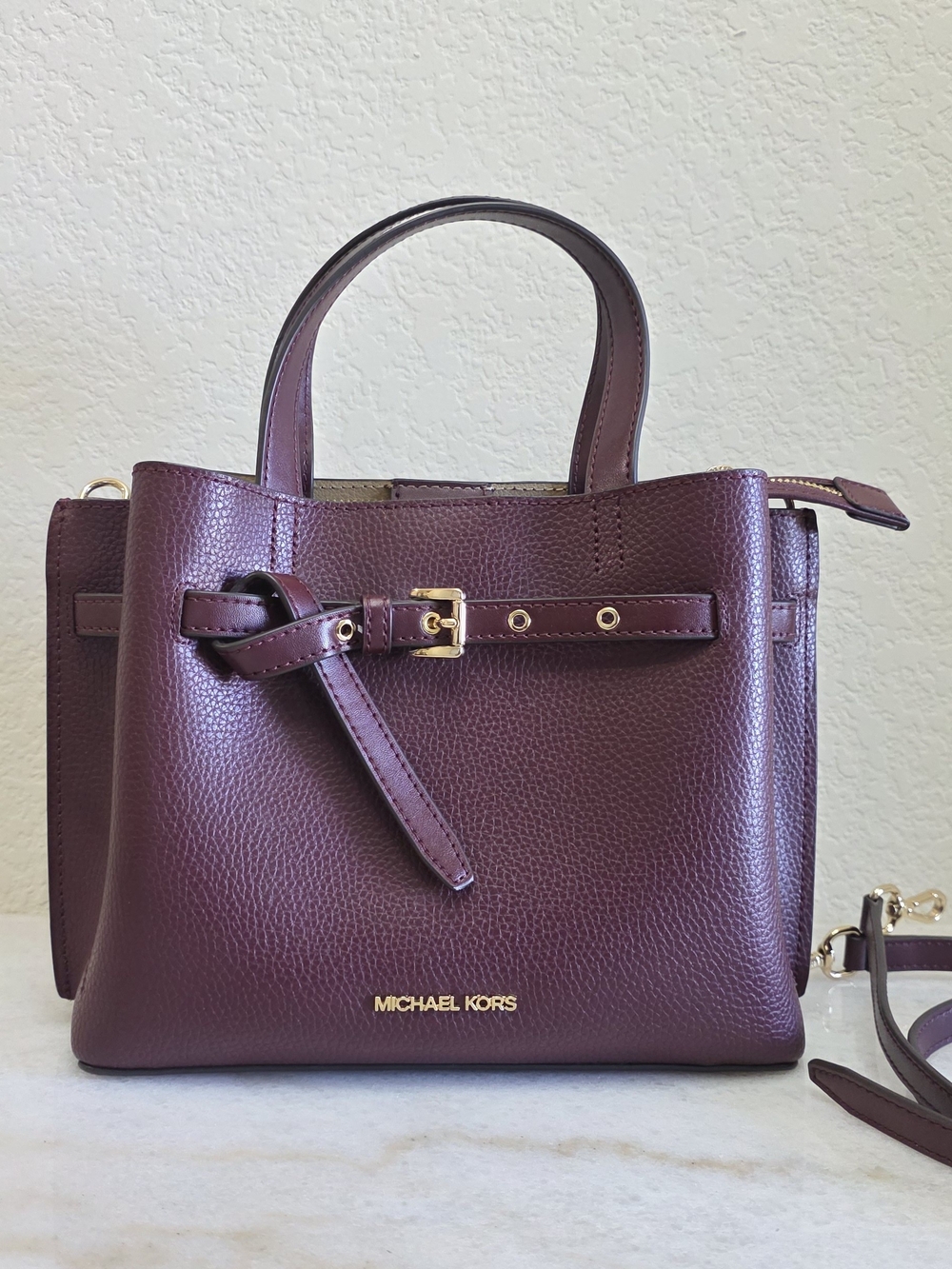 Michael Kors Emilia Small Pebbled Leather Satchel Burgundy Crossbody Bag